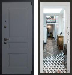 Отделка внешняя: МДФ панель с фрезеровкой 12мм, Цвет: Ясень титан силк  / внутренняя: МДФ панель с зеркалом 16мм, Цвет: Бетон светлый  /  Замки Основной: Kale 252 (4 класс)  / дополнительный: Kale 257 R (4 класс)  Входная дверь Арма Нео Ясень 11 с зеркалом "Бетон светлый" (стальная дверь, металлическая дверь)