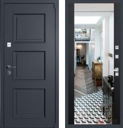 Отделка внешняя: Металл, цинкосодержащий грунт, полимерное покрытие, Цвет: Муар RAL 7024  / внутренняя: МДФ панель с зеркалом 16мм, Цвет: Черный кварц  /  Замки Основной: Гардиан 32.11 (4 класс)  / дополнительный: Гардиан 30.01 (2 класс)  Стальная дверь Арма Оптима Термо 12 с зеркалом "Черный кварц" (входная металлическая дверь)