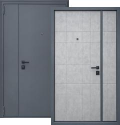 Отделка внешняя: Металл с порошковым напылением, Цвет: Букле графит  / внутренняя: МДФ панель с фрезеровкой 10мм, Цвет: Бетон светлый  /  Замки Основной: Galeon 816 (4 класс)  Входная дверь АСД Двустворчатая "Байкал" (стальная дверь, металлическая дверь)