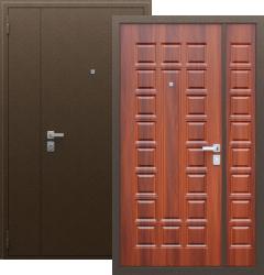 Отделка внешняя: Металл с порошковым напылением, Цвет: Антик медный  / внутренняя: МДФ панель с фрезеровкой 10мм, Цвет: Орех итальянский  /  Замки Основной: Galeon 816 (4 класс)  дверь АСД Двустворчатая (металлическая дверь АСД Двустворчатая, железная дверь)