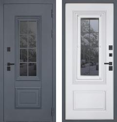 Отделка внешняя: Металл, цинкосодержащий грунт, полимерное покрытие, Цвет: Букле графит  / внутренняя: МДФ панель с фрезеровкой 16мм, Цвет: Белый матовый  /  Замки Основной: Гардиан 30.11 (2 класс)  / дополнительный: Гардиан 30.01 (2 класс)  дверь АСД Арктика ТЕРМО с окном и английской решеткой (металлическая дверь АСД Арктика ТЕРМО с окном и английской решеткой, железная дверь)