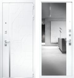 Отделка внешняя: панель МДФ с отделкой Экошпоном и вставкой белый лакобель 10мм, Цвет: Белый матовый  / внутренняя: МДФ панель с зеркалом 10мм, Цвет: Белый матовый  /  Замки Основной: Galeon 816 (4 класс)  / дополнительный: Galeon 817 (2 класс)  Входная дверь АСД Эверест с зеркалом (стальная дверь, металлическая дверь)