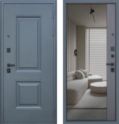 Отделка внешняя: Металл с выдавленным рисунком, Цвет: Серый муар  / внутренняя: МДФ панель с зеркалом 10мм, Цвет: Графит  /  Замки Основной: Galeon 816 (4 класс)  / дополнительный: Galeon 817 (2 класс)  дверь АСД Ювентус с зеркалом "Графит" (металлическая дверь АСД Ювентус с зеркалом "Графит", железная дверь)