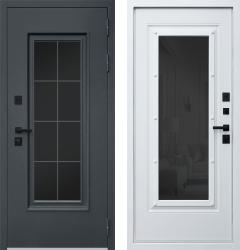 Отделка внешняя: Металл, цинкосодержащий грунт, полимерное покрытие, Цвет: Букле графит  / внутренняя: МДФ панель с фрезеровкой 16мм, Цвет: Белый матовый  /  Замки Основной: Galeon 816 (4 класс)  / дополнительный: Galeon 817 (2 класс)  Входная дверь АСД Titanium ТЕРМО с окном и английской решеткой (стальная дверь, металлическая дверь)