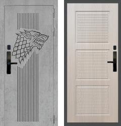 Отделка внешняя: МДФ панель с фрезеровкой 16мм, Цвет: Бетон светлый  / внутренняя: МДФ панель с фрезеровкой 16мм, Цвет: Беленый дуб  /  Замки Основной: MirLock FT714 биометрический (4 класс)  / дополнительный: Гардиан 30.01 (2 класс)  Входная дверь Баяр 1 "Волк" ФЛ-1 "Беленый дуб" (стальная дверь, металлическая дверь)