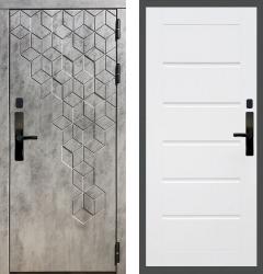 Отделка внешняя: МДФ панель с фрезеровкой 16мм, Цвет: Бетон темный  / внутренняя: МДФ панель с фрезеровкой 16мм, Цвет: Белый ясень  /  Замки Основной: MirLock FT714 биометрический (4 класс)  / дополнительный: Гардиан 30.01 (2 класс)  Входная дверь Баяр 1 "Пчела" Сити "Белый ясень" (стальная дверь, металлическая дверь)