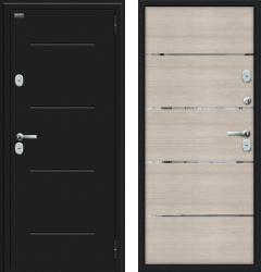 Отделка внешняя: Металл с выдавленным рисунком, Цвет: Букле чёрный  / внутренняя: МДФ панель с молдингами 6мм, Цвет: Cappuccino Veralinga  /  Замки Основной: Border Termo G 9-6 Э (4 класс)  / дополнительный: Border Termo G 8-6 Э (4 класс)  Входная дверь Bravo Термо Лайн Букле чёрное / Cappuccino Veralinga (стальная дверь, металлическая дверь)