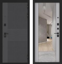 Отделка внешняя: МДФ панель с фрезеровкой 10мм, Цвет: Лофт графит  / внутренняя: МДФ панель с зеркалом 16мм, Цвет: Лайт грей софт  /  Замки Основной: KALE 442 (4 класс)  / дополнительный: KALE 447L (3 класс)  дверь Бункер BN-05 ФЛЗ-1 "Лайт грей софт" (металлическая дверь Бункер BN-05 ФЛЗ-1 "Лайт грей софт", железная дверь)