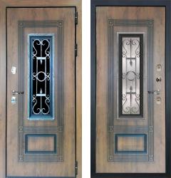 Отделка внешняя: влагостойкая МДФ панель с покрытием "винорит", Цвет: Винорит Golden с черной патиной  / внутренняя: влагостойкая МДФ панель с покрытием "винорит" 16мм, Цвет: Винорит Golden с черной патиной  /  Замки Основной: Kale 252 RL (3 класс)  / дополнительный: Kale 257 (3 класс)  Стальная дверь Лекс Термо Русь (входная металлическая дверь)