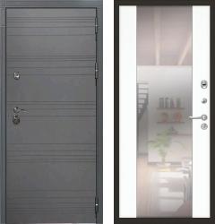 Отделка внешняя: МДФ панель с фрезеровкой 12мм, Цвет: Графит софт  / внутренняя: МДФ панель с зеркалом 12мм, Цвет: Белый  /  Замки Основной: Kale 252 (4 класс)  / дополнительный: Border ЗВ 8-6 К5 (4 класс)  Входная дверь Лекс SNTR 3 "Софт графит" 61 "Белый" (стальная дверь, металлическая дверь)