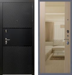 Отделка внешняя: МДФ панель с фрезеровкой 16мм, Цвет: Черный кварц  / внутренняя: МДФ панель с зеркалом 10мм, Цвет: Беленый дуб  /  Замки Основной: Гардиан 32.11 (4 класс)  / дополнительный: Гардиан 30.01 (2 класс)  дверь Тефлон 3К Макси "Беленый дуб" (металлическая дверь Тефлон 3К Макси "Беленый дуб", железная дверь)