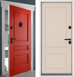 Отделка внешняя: МДФ панель с фрезеровкой 12мм, Цвет: RAL 3003  / внутренняя: МДФ панель с фрезеровкой 16мм, Цвет: Дуб слоновая кость  /  Замки Основной: Mottura 52J535M с перекодировкой (4 класс)  / дополнительный: Гардиан 32.01 (4 класс)  дверь Falko Конструктор Дизайн 7 (металлическая дверь Falko Конструктор Дизайн 7, железная дверь)