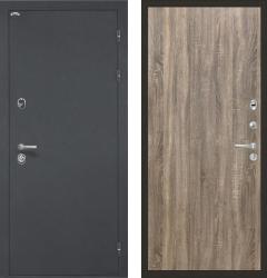 Отделка внешняя: Металл с порошковым напылением, Цвет: Черный шелк  / внутренняя: Ламинированная МДФ панель 10мм, Цвет: Дуб турин  /  Замки Основной: Securemme 2603 (4 класс)  / дополнительный: Securemme 2413 (4 класс)  Стальная дверь Интекрон Греция Гладкая "Дуб турин" (входная металлическая дверь)
