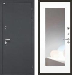 Отделка внешняя: Металл с порошковым напылением, Цвет: Черный шелк  / внутренняя: МДФ панель с зеркалом 12мм, Цвет: Белый  /  Замки Основной: Securemme 2603 (4 класс)  / дополнительный: Securemme 2413 (4 класс)  дверь Интекрон Греция ФЛЗ-120 (металлическая дверь Интекрон Греция ФЛЗ-120, железная дверь)