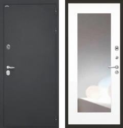 Отделка внешняя: Металл с порошковым напылением, Цвет: Черный шелк  / внутренняя: МДФ панель с зеркалом 12мм, Цвет: Белый  /  Замки Основной: Крит ЗВк7-РМ 004 (4 класс)  / дополнительный: МЕТТЭМ® ЗВ8 240 серии СУПЕРЗАЩИТА (4 класс)  дверь Интекрон Колизей ФЛЗ-120 Max "Белый" (металлическая дверь Интекрон Колизей ФЛЗ-120 Max "Белый", железная дверь)