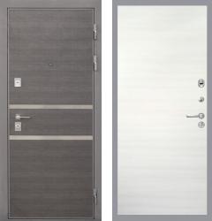 Отделка внешняя: МДФ панель с молдингами 10мм, Цвет: Лен сильвер  / внутренняя: гладкая МДФ панель 10мм, Цвет: Дуб сильвер  /  Замки Основной: Securemme 2603 (4 класс)  / дополнительный: Securemme 2413 (4 класс)  Входная дверь Интекрон Неаполь Гладкая "Дуб сильвер" (стальная дверь, металлическая дверь)