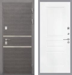 Отделка внешняя: МДФ панель с молдингами 10мм, Цвет: Лен сильвер  / внутренняя: МДФ панель с фрезеровкой 10мм, Цвет: Белый  /  Замки Основной: Securemme 2603 (4 класс)  / дополнительный: Securemme 2413 (4 класс)  Входная дверь Интекрон Неаполь ФЛ-243-М "Белый" (стальная дверь, металлическая дверь)