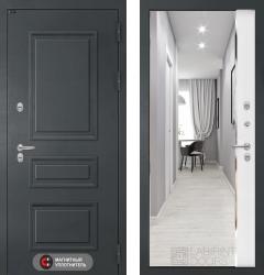 Отделка внешняя: Металл, цинкосодержащий грунт, полимерное покрытие, Цвет: Шагрень RAL 7024  / внутренняя: МДФ панель с зеркалом фацет 16мм, Цвет: Белый софт  /  Замки Основной: Гардиан 30.11 (2 класс)  / дополнительный: Гардиан 30.01 (2 класс)  дверь Labirint ATLANTIC с зеркалом Панорама (металлическая дверь Labirint ATLANTIC с зеркалом Панорама, железная дверь)