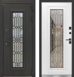 Отделка внешняя: Металл, цинкосодержащий грунт, полимерное покрытие, Цвет: Черный муар  / внутренняя: МДФ панель с фрезеровкой 10мм, Цвет: Белый софт  /  Замки Основной: Гардиан 32.11 (4 класс)  / дополнительный: Гардиан 30.01 (2 класс)  Входная дверь Labirint Термо ИМПЕРИО со стеклопакетом (стальная дверь, металлическая дверь)