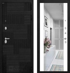 Отделка внешняя: МДФ панель с фрезеровкой 10мм, Цвет: Лофт черный  / внутренняя: МДФ панель с зеркалом 16мм, Цвет: Белый софт  /  Замки Основной: Гардиан 32.11 (4 класс)  / дополнительный: Гардиан 30.01 (2 класс)  дверь Labirint PAZL с зеркалом Максимум "Белый софт" (металлическая дверь Labirint PAZL с зеркалом Максимум "Белый софт", железная дверь)