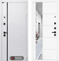 Отделка внешняя: МДФ панель с фрезеровкой 10мм, Цвет: Лофт белый  / внутренняя: МДФ панель с зеркалом 12мм, Цвет: Белый софт  /  Замки Основной: Kale 252 (4 класс)  / дополнительный: Kale 257 (3 класс)  Входная дверь Labirint ROYAL 19 "Белый софт" (стальная дверь, металлическая дверь)