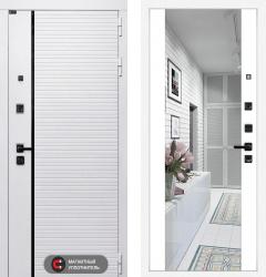 Отделка внешняя: МДФ панель с фрезеровкой 10мм, Цвет: Лофт белый  / внутренняя: МДФ панель с зеркалом 16мм, Цвет: Белый софт  /  Замки Основной: Kale 252 (4 класс)  / дополнительный: Kale 257 (3 класс)  дверь Labirint ROYAL с зеркалом Максимум "Белый софт" (металлическая дверь Labirint ROYAL с зеркалом Максимум "Белый софт", железная дверь)