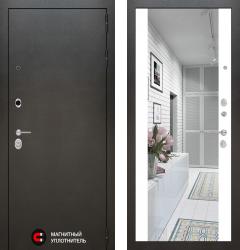 Отделка внешняя: Металл с порошковым напылением, Цвет: Темное серебро  / внутренняя: МДФ панель с зеркалом 16мм, Цвет: Белый софт  /  Замки Основной: Kale 252 (4 класс)  / дополнительный: Border ЗВ 8-6 К5Т (4 класс)  Стальная дверь Labirint Silver "Белый софт" с зеркалом "Максимум" (входная металлическая дверь)