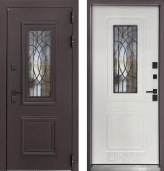 Отделка внешняя: Металл, цинкосодержащий грунт, полимерное покрытие, Цвет: RAL 8019  / внутренняя: МДФ панель с фрезеровкой 10мм, Цвет: Белый софт  /  Замки Основной: Border Termo G 9-6 Э (4 класс)  / дополнительный: Border Termo G 8-6 Э (4 класс)  Стальная дверь Labirint Термо СИЯНА со стеклопакетом (входная металлическая дверь)