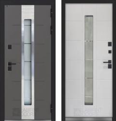 Отделка внешняя: МДФ панель c атмосферостойким ламинированным покрытием 10мм, Цвет: Графит силк  / внутренняя: МДФ панель с фрезеровкой 10мм, Цвет: Белый софт  /  Замки Основной: Гардиан 30.11 (2 класс)  / дополнительный: Гардиан 30.01 (2 класс)  дверь Labirint Термо TUNDRA PLUS (металлическая дверь Labirint Термо TUNDRA PLUS, железная дверь)