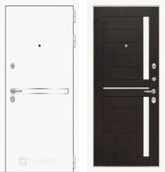 Отделка внешняя: Металл с зеркальной вставкой из нержавеющей стали, Цвет: Шагрень белая  / внутренняя: МДФ со стеклянными вставками 12мм, Цвет: Венге  /  Замки Основной: Гардиан 32.11 (4 класс)  / дополнительный: Border ЗВ 8-6 К5Т (4 класс)  Входная дверь Labirint Лайн WHITE 02 "Венге" (стальная дверь, металлическая дверь)