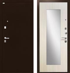 Отделка внешняя: Металл с порошковым напылением, Цвет: Антик медный  / внутренняя: МДФ панель с зеркалом 12мм, Цвет: Эко дуб  /  Замки Основной: врезной цилиндровый (кол-во оборотов:3), дополнительный: врезной сувальдный (кол-во полуоборотов:4) Входная дверь Ратибор Люкс с зеркалом "Экодуб" (стальная дверь, металлическая дверь)