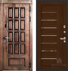 Отделка внешняя: МДФ панель с покрытием "винорит" 16мм, Цвет: Лиственница морённая  / внутренняя: панель МДФ с отделкой Эко Шпоном 16мм, Цвет: Орех вельвет  /  Замки Основной: Kale 252 (4 класс)  / дополнительный: ЗВ8 341.1.1 серии МЕТТЭМ® СУПЕРЗАЩИТА (4 класс)  Входная дверь Regidoors Центурион Меттэм LIGHT 2110 с зеркалом "Орех вельвет" (стальная дверь, металлическая дверь)