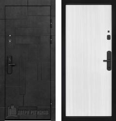 Отделка внешняя: МДФ панель с фрезеровкой 10мм, Цвет: Бетон черный  / внутренняя: гладкая МДФ панель 6мм, Цвет: Белый матовый  /  Замки Основной: Smart v1.0 (4 класс)  / дополнительный: Гардиан 32.01 (4 класс)  Входная дверь Regidoors ФЛАГМАН ДОМИНИОН (стальная дверь, металлическая дверь)