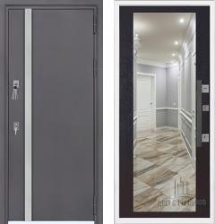 Отделка внешняя: Металл, цинкосодержащий грунт, полимерное покрытие, Цвет: Муар Меланж  / внутренняя: МДФ панель с зеркалом 16мм, Цвет: Венге  /  Замки Основной: МЕТТЭМ ЗВ 311 (4 класс)  / дополнительный: ЗВ8 341.1.1 серии МЕТТЭМ® СУПЕРЗАЩИТА (4 класс)  Стальная дверь Regidoors NORD NEW Maxi "Венге" (входная металлическая дверь)