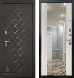 Отделка внешняя: МДФ панель с фрезеровкой 10мм, Цвет: Горький шоколад  / внутренняя: МДФ панель с зеркалом 16мм, Цвет: Сандал белый  /  Замки Основной: Гардиан 32.11 (4 класс)  / дополнительный: Гардиан 30.01 (2 класс)  Стальная дверь Regidoors Президент ЛЮКС Инфинити "Сандал белый" (входная металлическая дверь)