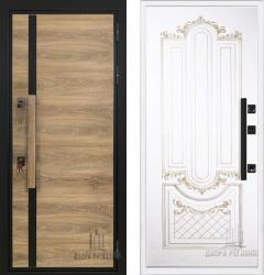 Отделка внешняя: Влагостойкая CPL панель, Цвет: Дуб  / внутренняя: Эмалированная МДФ панель 16мм, Цвет: Патина золото на белой эмали  /  Замки Основной: МЕТТЭМ ЗВ 311 (4 класс)  / дополнительный: Mottura 52J525 с перекодировкой (4 класс)  дверь Regidoors ROYAL NORD MOTTURA Александрия "Патина золото на белой эмали" (металлическая дверь Regidoors ROYAL NORD MOTTURA Александрия "Патина золото на белой эмали", железная дверь)