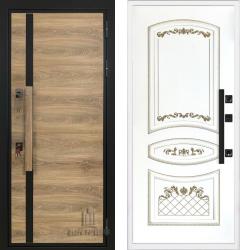 Отделка внешняя: Влагостойкая CPL панель, Цвет: Дуб  / внутренняя: Эмалированная МДФ панель 16мм, Цвет: Патина золото на белой эмали  /  Замки Основной: МЕТТЭМ ЗВ 311 (4 класс)  / дополнительный: Mottura 52J525 с перекодировкой (4 класс)  дверь Regidoors ROYAL NORD MOTTURA Алина "Патина золото на белой эмали" (металлическая дверь Regidoors ROYAL NORD MOTTURA Алина "Патина золото на белой эмали", железная дверь)