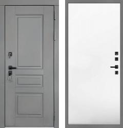 Отделка внешняя: МДФ панель с фрезеровкой 16мм, Цвет: Грей нубук абсолют софт  / внутренняя: МДФ панель с фрезеровкой 6мм, Цвет: Аляска  /  Замки Основной: Меттэм ЗВ9 353.1.1 СУПЕРЗАЩИТА (4 класс)  / дополнительный:  МЕТТЭМ® ЗВ1 701.0.0 серии СУПЕРЗАЩИТА (4 класс)  Стальная дверь Regidoors SOLID Гладкая "Аляска" (входная металлическая дверь)