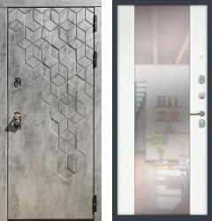 Отделка внешняя: МДФ панель с фрезеровкой 16мм, Цвет: Бетон темный  / внутренняя: МДФ со стеклянными вставками 16мм, Цвет: Белый матовый  /  Замки Основной: Kale 252 (4 класс)  / дополнительный: Border ЗВ 8-6 К5 (4 класс)  Входная дверь Rex 23 "Пчела" с зеркалом (стальная дверь, металлическая дверь)