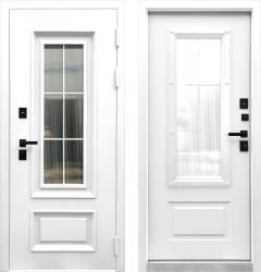 Отделка внешняя: Металл, цинкосодержащий грунт, полимерное покрытие, Цвет: Шагрень белая  / внутренняя: МДФ панель с покрытием "винорит" 16мм, Цвет: White 2084  /  Замки Основной: Гардиан 30.11 (2 класс)  / дополнительный: Гардиан 30.01 (2 класс)  дверь Rex 32 ТЕРМО БЕЛАЯ С ОКНОМ (металлическая дверь Rex 32 ТЕРМО БЕЛАЯ С ОКНОМ, железная дверь)