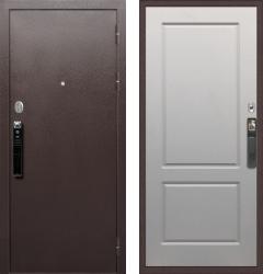 Отделка внешняя: Металл с порошковым напылением, Цвет: Антик медный  / внутренняя: МДФ панель с фрезеровкой 16мм, Цвет: Грей Софт (Серый светлый)  /  Замки Основной: MirLock FD8512 биометрический с face ID русским голосом и интерком (4 класс)  / дополнительный: Border ЗВ 8-6 К5 (4 класс)  Входная дверь Rex Практик 3К Face ID ФЛ-117 "Грей Софт (Серый светлый)" (стальная дверь, металлическая дверь)